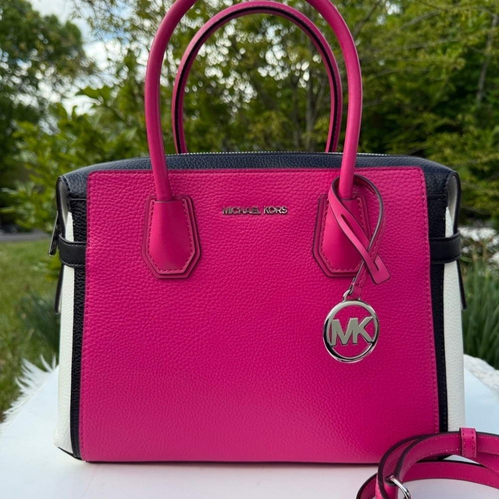 Michael Kors Mercer Medium Color-Block Belted Leather Satchel Large - Picture 7 of 12